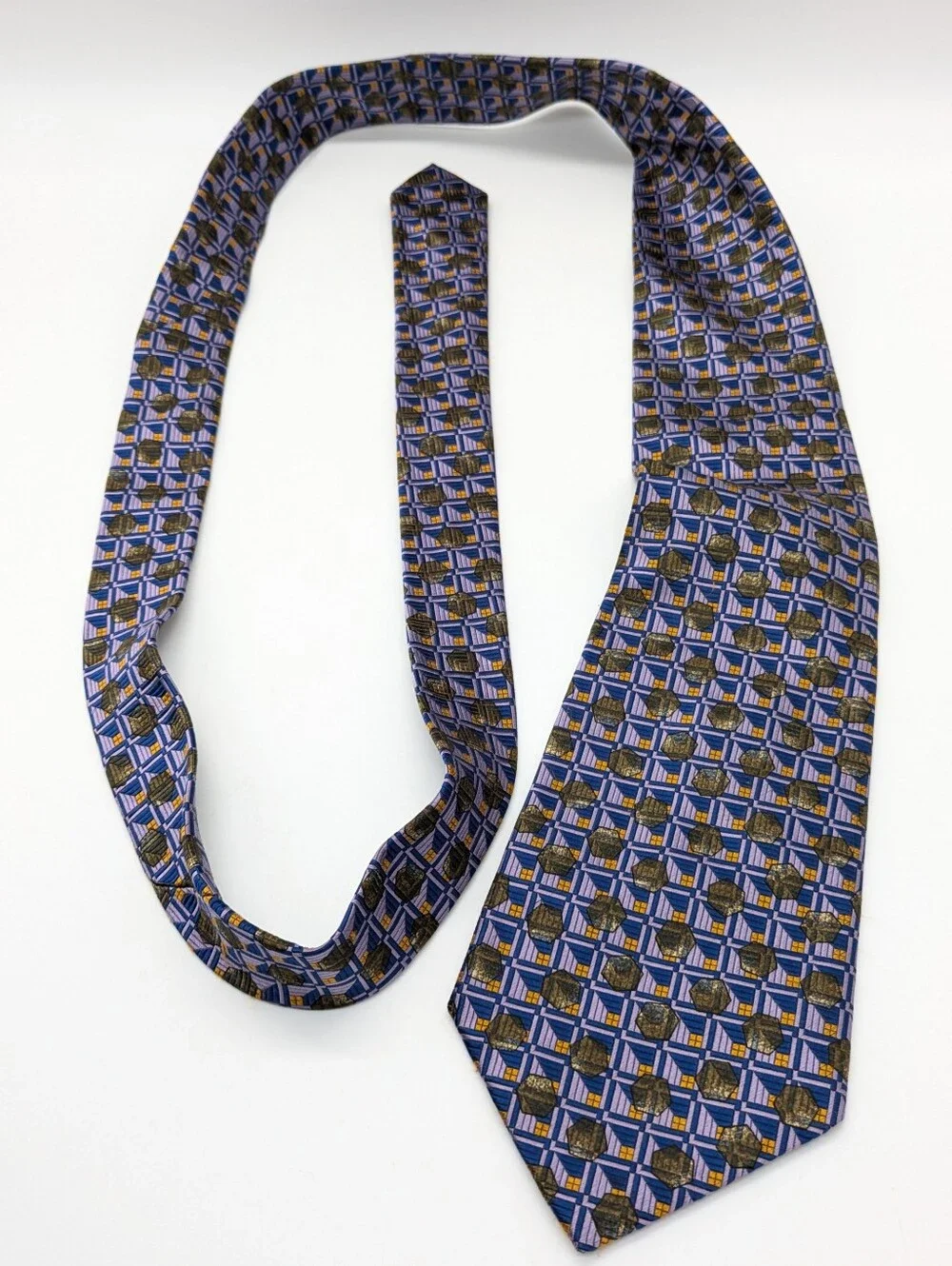 Vintage Robert Talbott Nordstrom Blue Purple Geometric Silk Mens Tie
